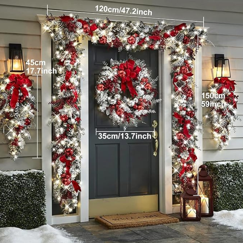 Couronne de Noël Rouge pour Porte d’Entrée | Décoration Intérieure & Extérieure Porte
