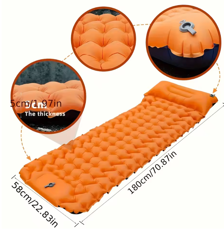 Matelas Gonflable de Camping Ultraléger avec Oreiller Intégré | Couchage Extérieur & Randonnée