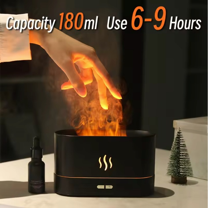 Diffuseur d'Arôme & Humidificateur Ultrasonique | Effet Flamme LED Ambiance