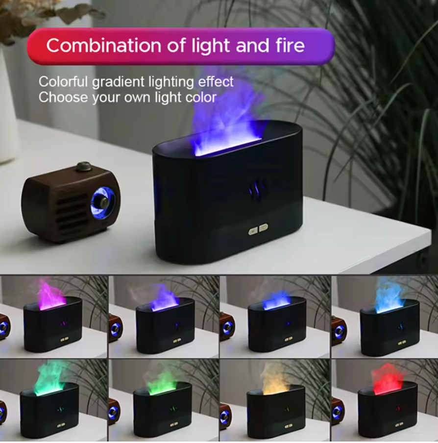 Diffuseur d'Arôme & Humidificateur Ultrasonique | Effet Flamme LED Ambiance