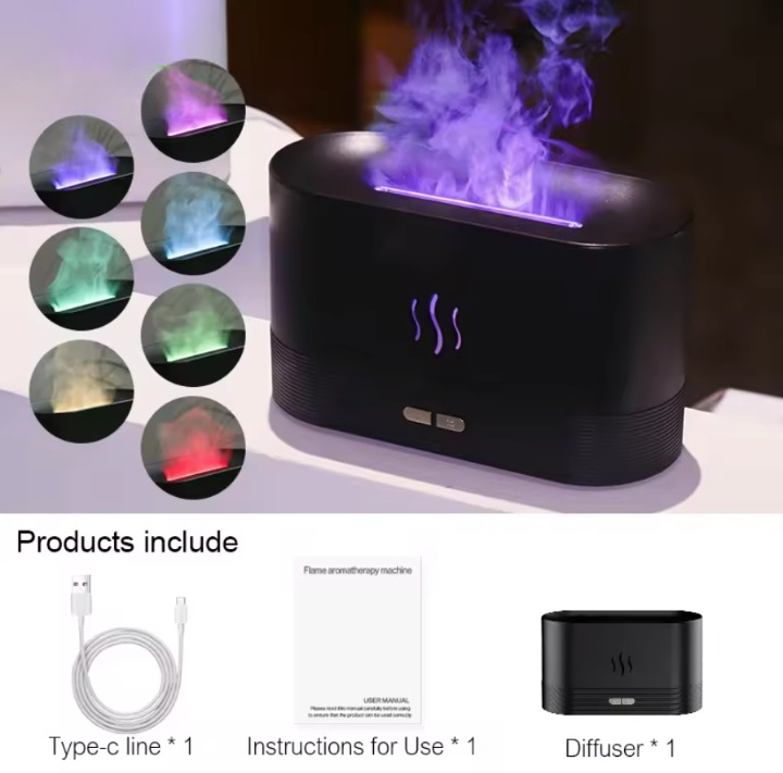 Diffuseur d'Arôme & Humidificateur Ultrasonique | Effet Flamme LED Ambiance