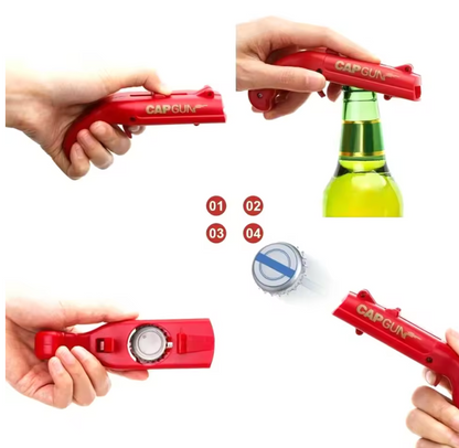Ouvre-Bouteille Pistolet Cap Gun | Décapsuleur & Lanceur de Bouchons