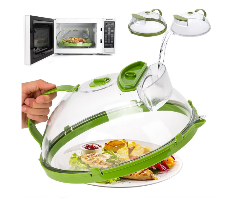 Couvercle Micro-Ondes avec Réservoir d’Eau | Cloche Anti-Éclaboussures & Cuiseur Vapeur