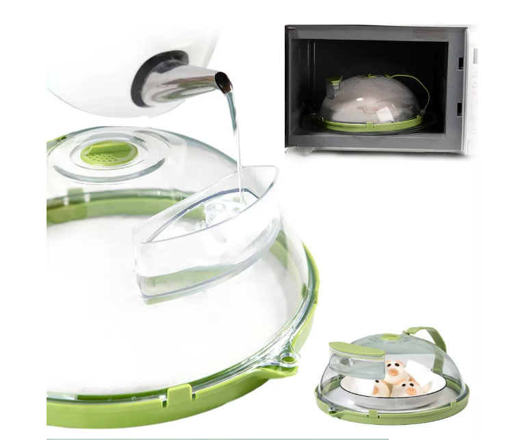 Couvercle Micro-Ondes avec Réservoir d’Eau | Cloche Anti-Éclaboussures & Cuiseur Vapeur