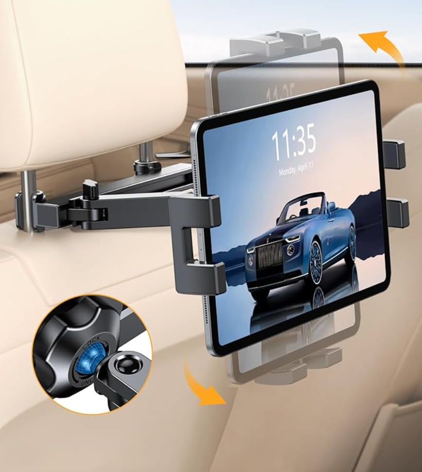 Support Tablette Voiture Appui-Tête | Rotation 360° & Bras Extensible Aluminium