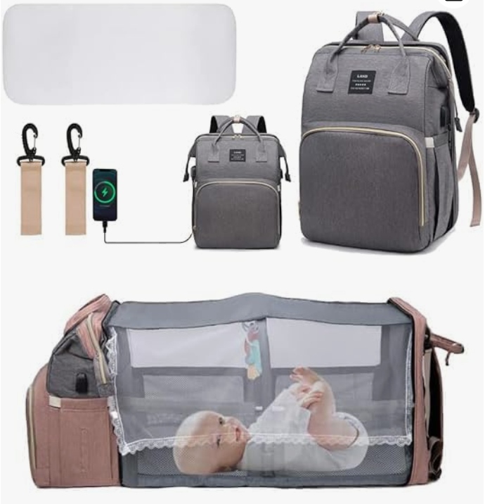 Sac à Dos à Langer Multifonction 3-en-1 | Lit Bébé Pliable, Grande Capacité & Design Élégant