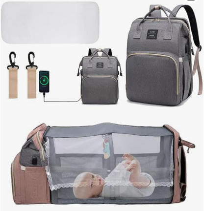 Sac à Dos à Langer Multifonction 3-en-1 | Lit Bébé Pliable, Grande Capacité & Design Élégant