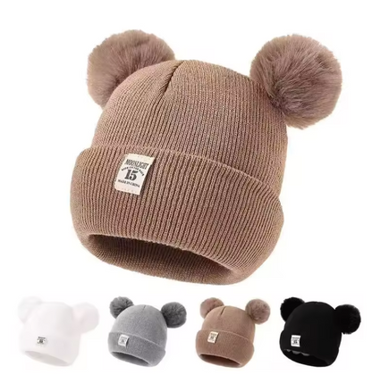 Bonnet Bébé Tricoté avec Pompon | Chapeau d’Hiver Chaud pour Garçon & Fille (0 à 3 ans)