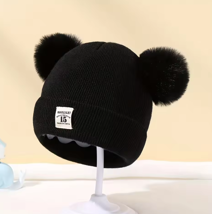 Bonnet Bébé Tricoté avec Pompon | Chapeau d’Hiver Chaud pour Garçon & Fille (0 à 3 ans)