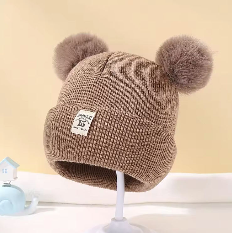Bonnet Bébé Tricoté avec Pompon | Chapeau d’Hiver Chaud pour Garçon & Fille (0 à 3 ans)