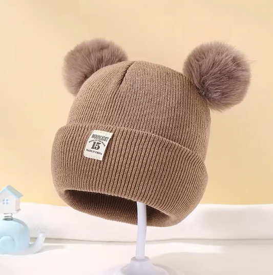Bonnet Bébé Tricoté avec Pompon | Chapeau d’Hiver Chaud pour Garçon & Fille (0 à 3 ans)