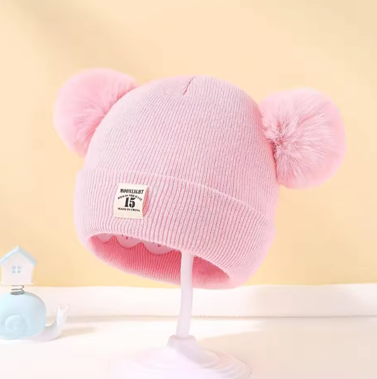 Bonnet Bébé Tricoté avec Pompon | Chapeau d’Hiver Chaud pour Garçon & Fille (0 à 3 ans)
