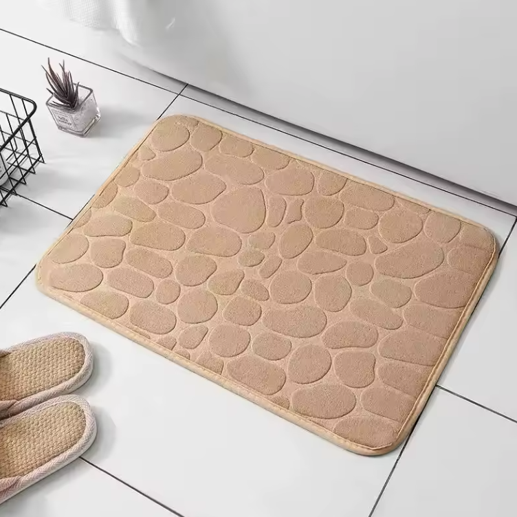 Tapis de Bain en Velours Gaufré | Effet Galets Ultra-Doux 40×60 cm