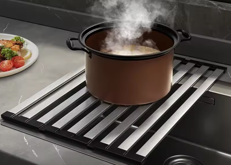 Égouttoir d’Évier Pliable Inox 304 | Support Rétractable Multifonction & Design Compact