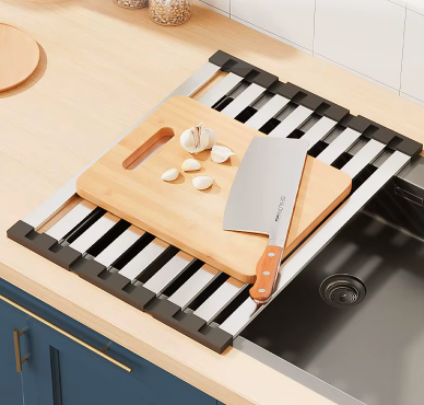 Égouttoir d’Évier Pliable Inox 304 | Support Rétractable Multifonction & Design Compact