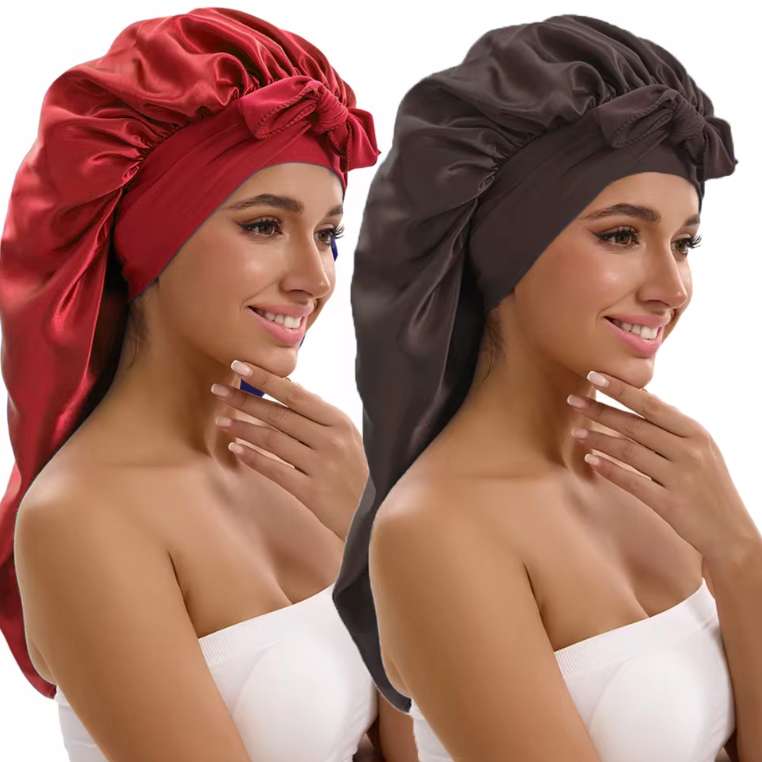 Bonnet Satin Nuit Cheveux Longs | Réglable avec Rubans Longs | Protection Soie & Coiffures XXL