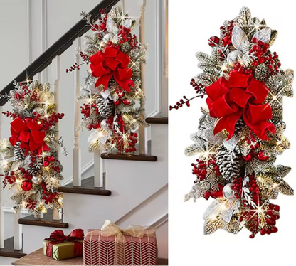 Couronne & Guirlande de Noël Nordique | Décoration Festive pour Escaliers, Cheminée & Porte