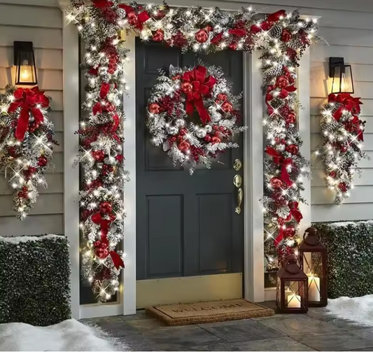 Couronne de Noël Rouge pour Porte d’Entrée | Décoration Intérieure & Extérieure Porte
