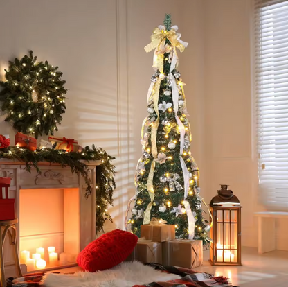 Sapin de Noël Rétractable Pliable | Arbre Pop-Up 1,2M à 1,5M – Léger, Décoratif & Facile à Monter