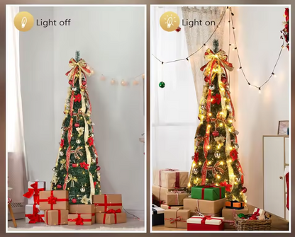 Sapin de Noël Rétractable Pliable | Arbre Pop-Up 1,2M à 1,5M – Léger, Décoratif & Facile à Monter