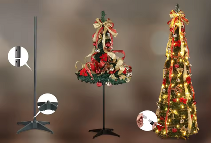 Sapin de Noël Rétractable Pliable | Arbre Pop-Up 1,2M à 1,5M – Léger, Décoratif & Facile à Monter