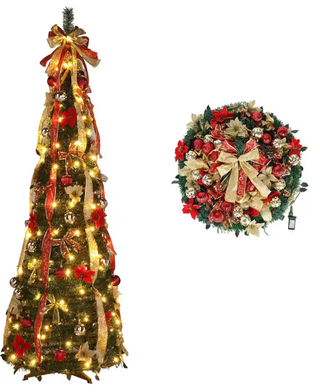 Sapin de Noël Rétractable Pliable | Arbre Pop-Up 1,2M à 1,5M – Léger, Décoratif & Facile à Monter