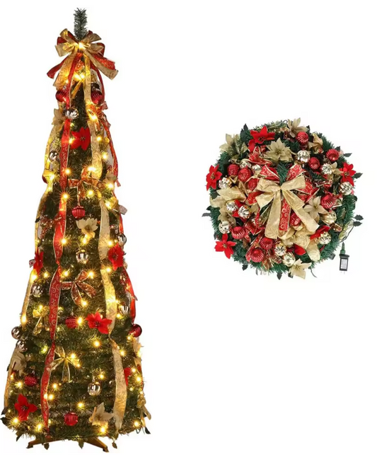 Sapin de Noël Rétractable Pliable | Arbre Pop-Up 1,2M à 1,5M – Léger, Décoratif & Facile à Monter