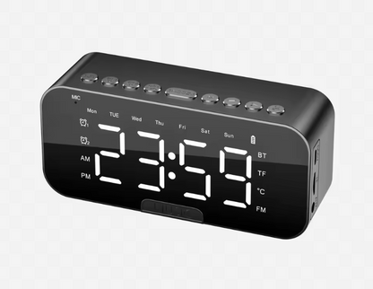 Réveil Numérique LED avec Haut-Parleur Bluetooth | Radio FM, Thermomètre & Miroir Design