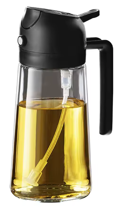 Pulvérisateur & Distributeur d’Huile 2 en 1 | Bouteille 500ml pour Cuisine, Barbecue & Air Fryer