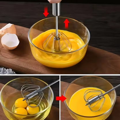 Batteur à Œufs Semi-Automatique en Acier Inoxydable | Fouet à Main Rotatif Cuisine & Pâtisserie