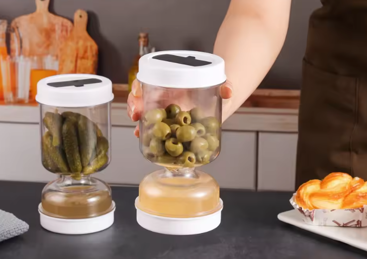 Bocal à Cornichons & Olives avec Passoire Intégrée | Pot Hermétique en Sablier 1L | Récipient de Conservation Alimentaire