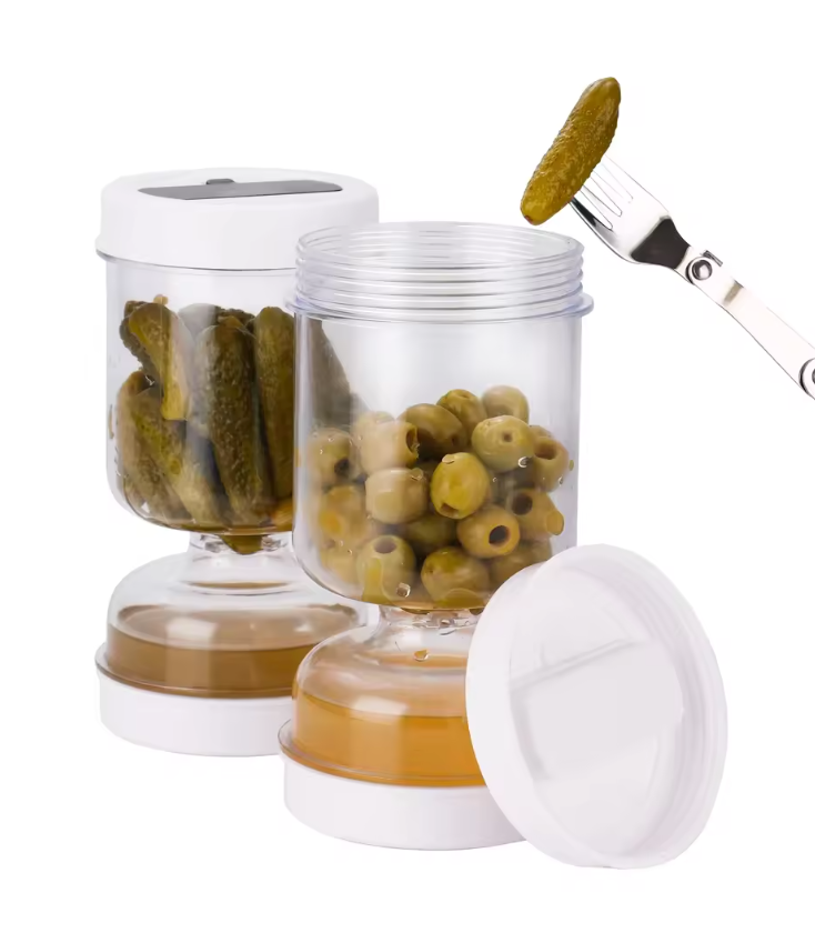 Bocal à Cornichons & Olives avec Passoire Intégrée | Pot Hermétique en Sablier 1L | Récipient de Conservation Alimentaire