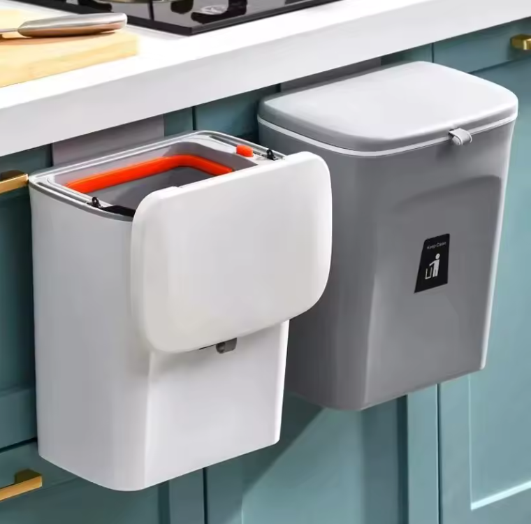 Poubelle Murale à Couvercle Coulissant 7L | Design Moderne et Gain de Place pour Cuisine & Salle de Bain