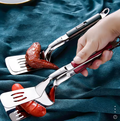 Pince-Spatule de Cuisine 2-en-1 | Acier Inoxydable & Antirouille