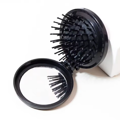 Mini Brosse & Miroir de Voyage Pliable | Massage Cuir Chevelu & Peigne Anti-Statique