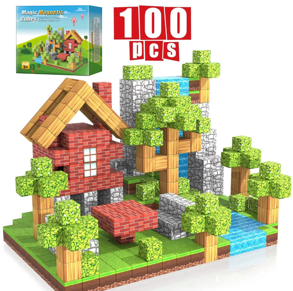 Blocs de Construction Magnétiques 100 Pièces | Jouet Éducatif Montessori pour Enfants 3 à 9 Ans