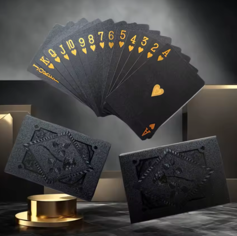 Jeu de Cartes à Jouer Or & Noir | Étanche, Élégant & Durable