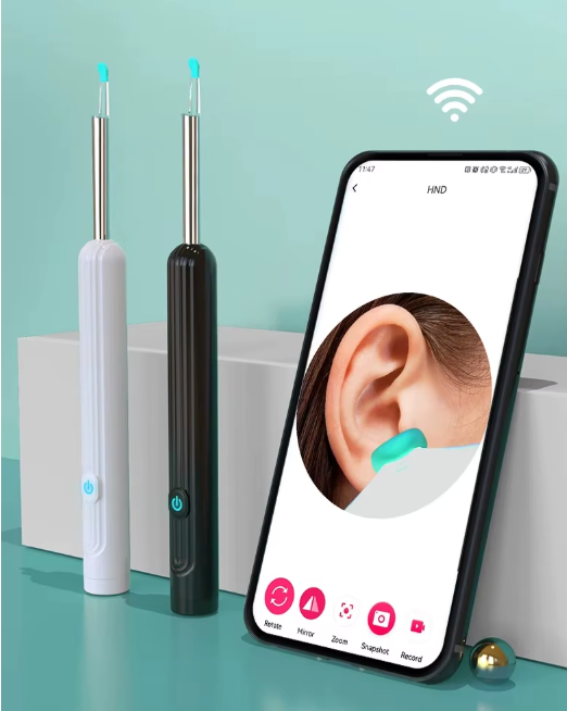 Nettoyeur d’Oreilles Visuel Sans Fil 1296P HD | Otoscope WiFi avec Caméra & 6 LED